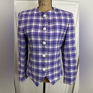 Jos A Banks Gingham Purple And White Wool Blazer